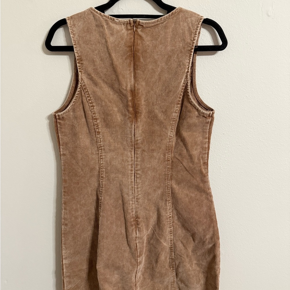 Elegant Tan Corduroy Sleeveless Dress - Picture 3 of 3